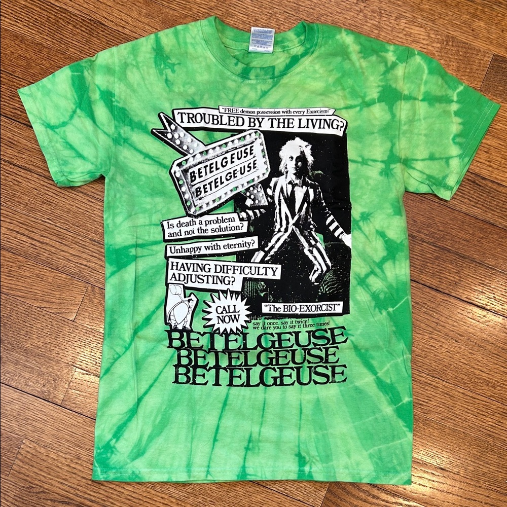 “Beetlejuice” Michael Keaton Green Tie-Dye Unisex T-Shirt - NWOT, Size Small